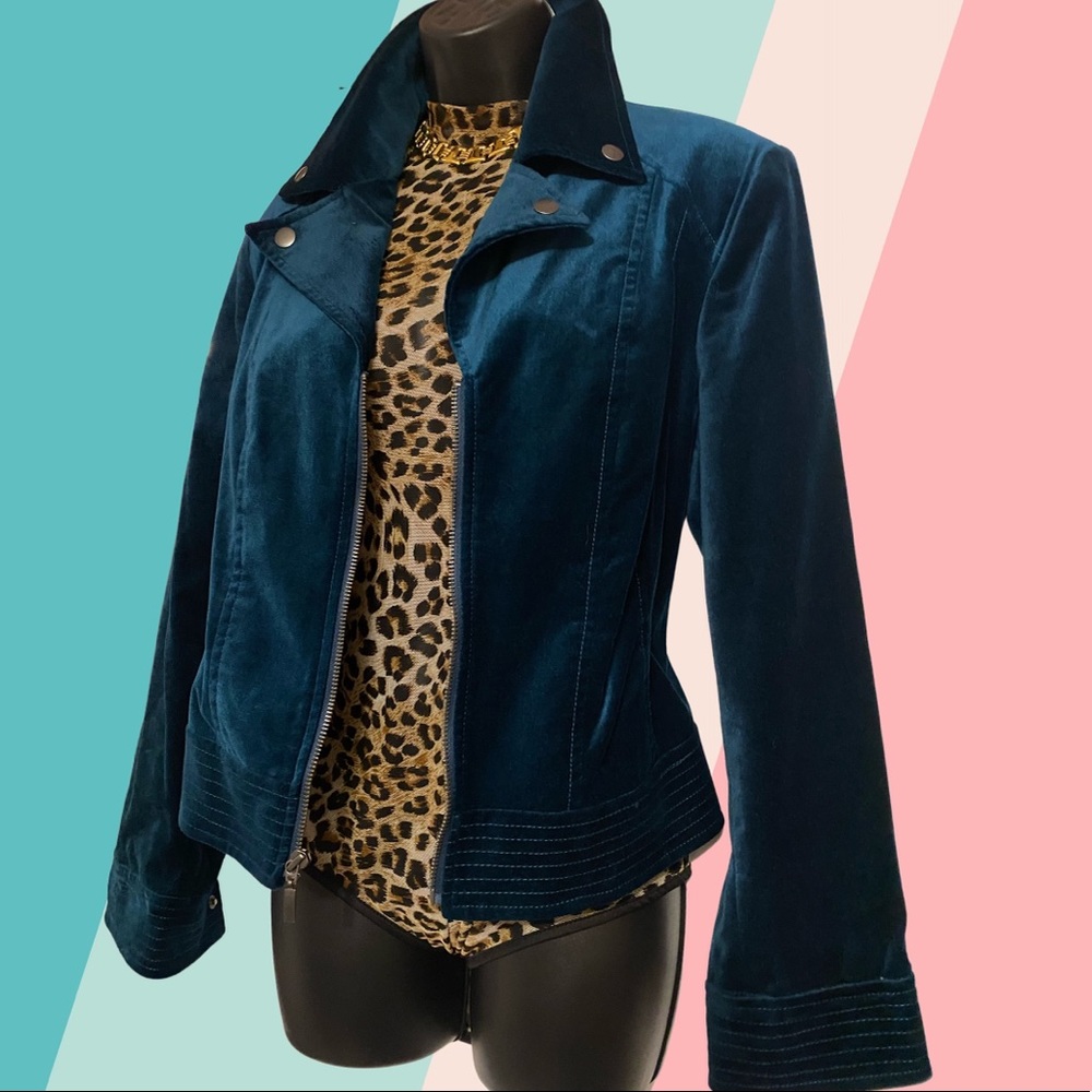 CHICOS teal velvet motorcycle jacket